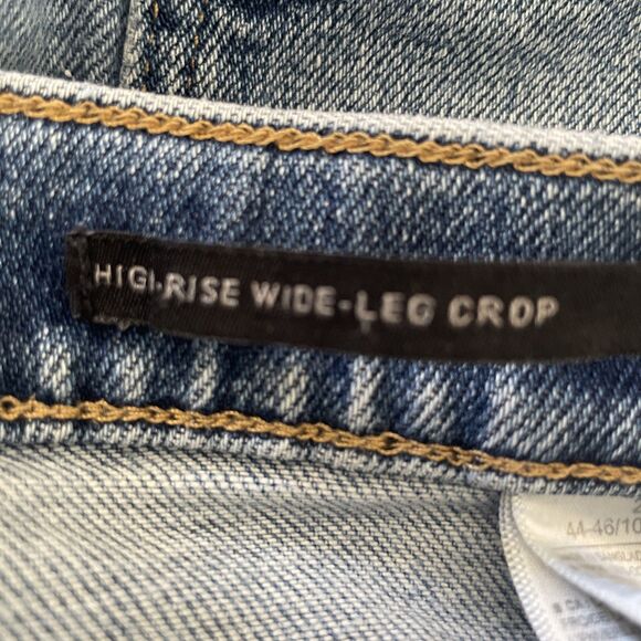 Banana Republic High-Rise Wide Leg Crop Blue Jeans Sz 26 Med Wash Frayed‎ Ankle - Picture 7 of 9